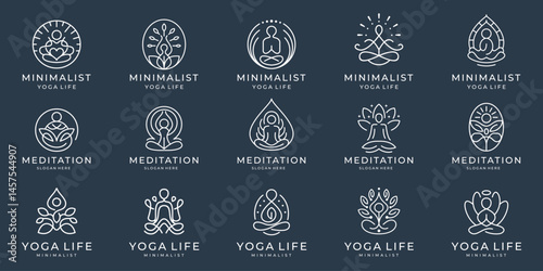 mega collection logo yoga life line minimalist. Yoga, Zen and Meditation logos inspiration.