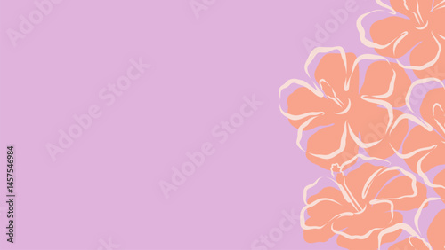 Hand drawn vector hibiscus illustration frame on purple background