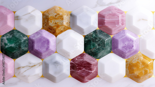 A row of colorful cubes made of different colored stones