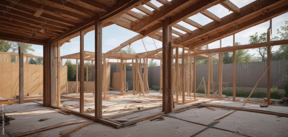Modern home extension framing, under construction, work, modern house