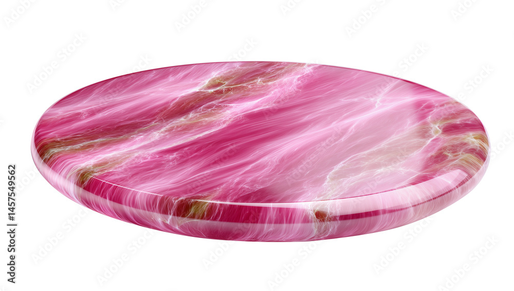 A pink and gold marble with a swirl pattern