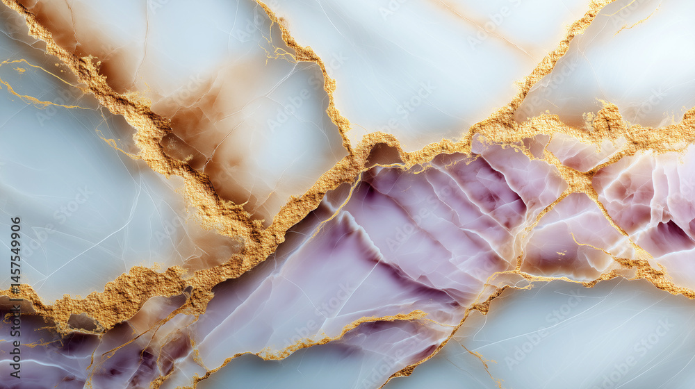 A piece of gold and white marble with a gold border