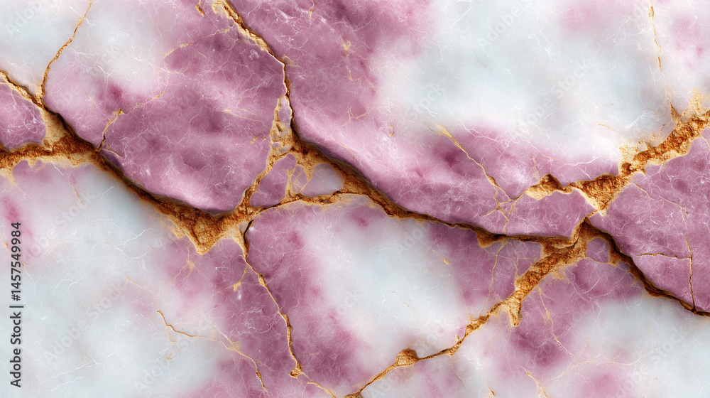 A pink and white marble with a gold border