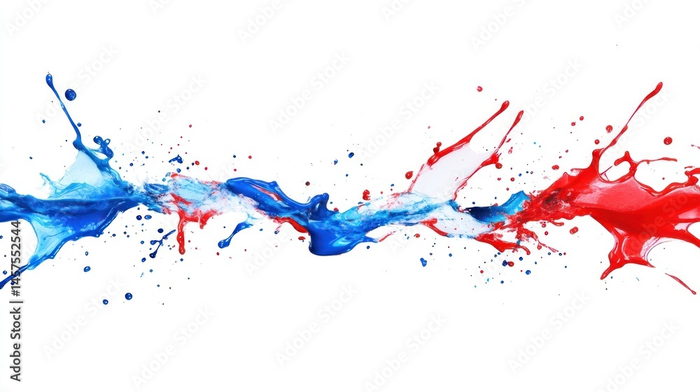 Fototapeta premium Blue and red paint splatter collision dynamic abstract background
