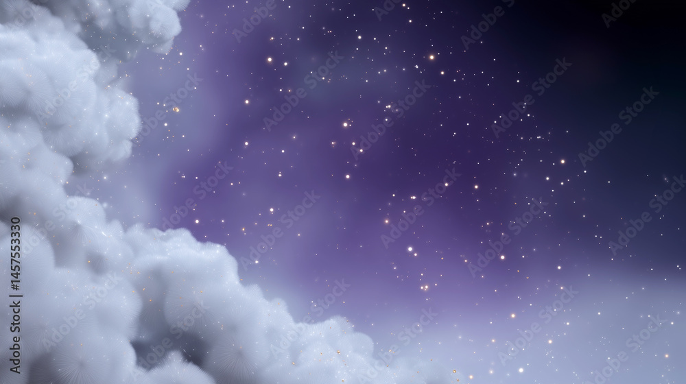 A cloudy sky with a purple background and a lot of stars