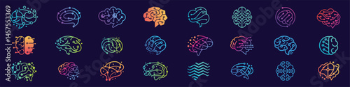 Set of abstract lines brain and dots tech logo. Logo for science, learning, research,technology, human brain.