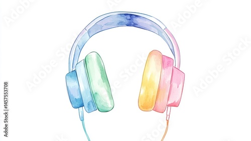 Watercolor headphones isolated on white