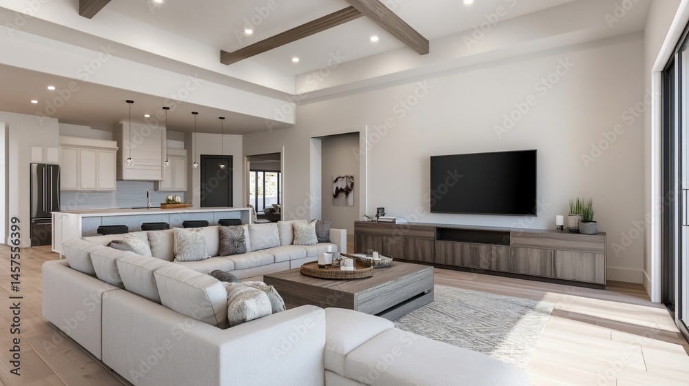 Modern Open-Plan Living Room Design with Seamless Kitchen Integration Modern Open-Plan Living Room Design with Seamless Kitchen Integration