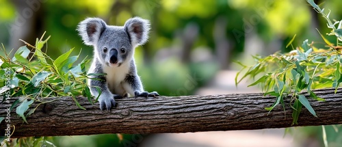 Curious Koala Cub on a Branch