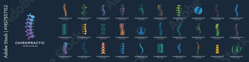 best of collection abstract chiropractic logo. massage, back pain, spine symbol osteopathy. icon set logotype.