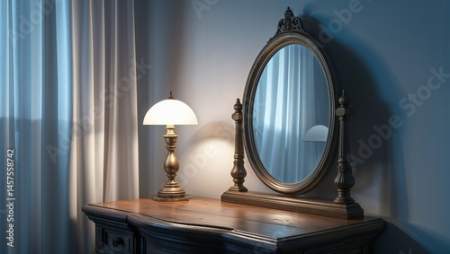 Photorealistic image of a mirror fogged beside nightlight