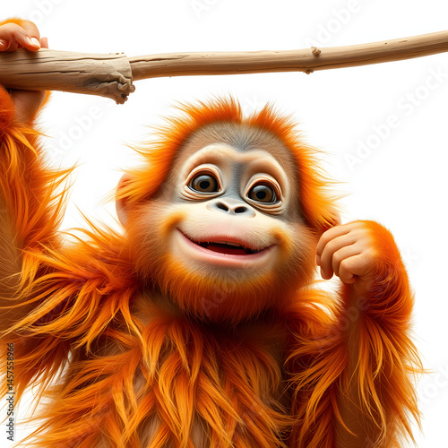 Playful Cartoon Orangutan with Stick photo