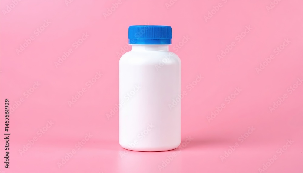A sleek, white water bottle with a blue cap rests against a vibrant pink background, conveying a modern, refreshing, and minimalist aesthetic. A sleek, white water bottle with a blue cap rests against a vibrant pink background, conveying a modern, refreshing, and minimalist aesthetic.