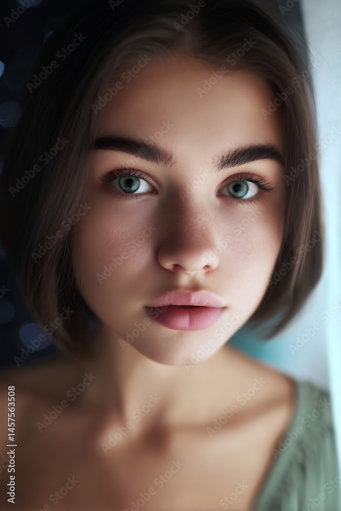 Obraz premium minimalist beauty portrait of young woman with soft glow skin