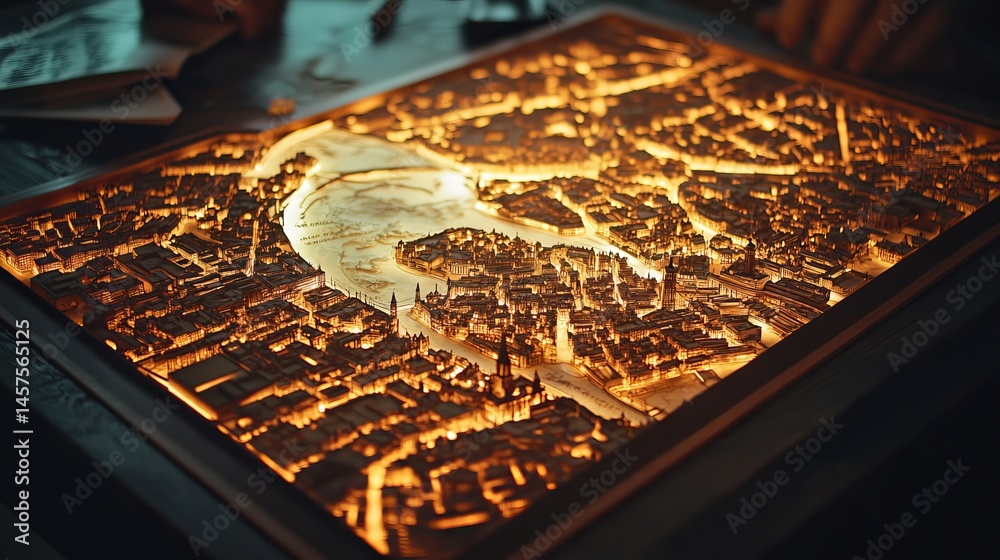 Illuminated Wooden Cityscape Model Detailed Architecture Night City Urban Design Modern Intricate Handcrafted Glowing Warm Lights Detailed Realistic Cityscape Architectural Model Illuminated Wooden Cityscape Model Detailed Architecture Night City Urban Design Modern Intricate Handcrafted Glowing Warm Lights Detailed Realistic Cityscape Architectural Model
