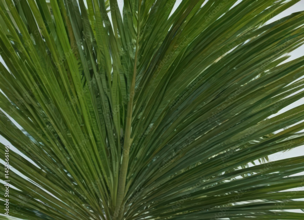 Close-up, showing rich green hues & fine texture of a single palm leaf , palm, foliage Close-up, showing rich green hues & fine texture of a single palm leaf , palm, foliage