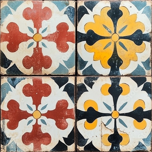 Vintage Floral Ceramic Tiles - Colorful Mosaic Pattern for Home Decor and Interior Design