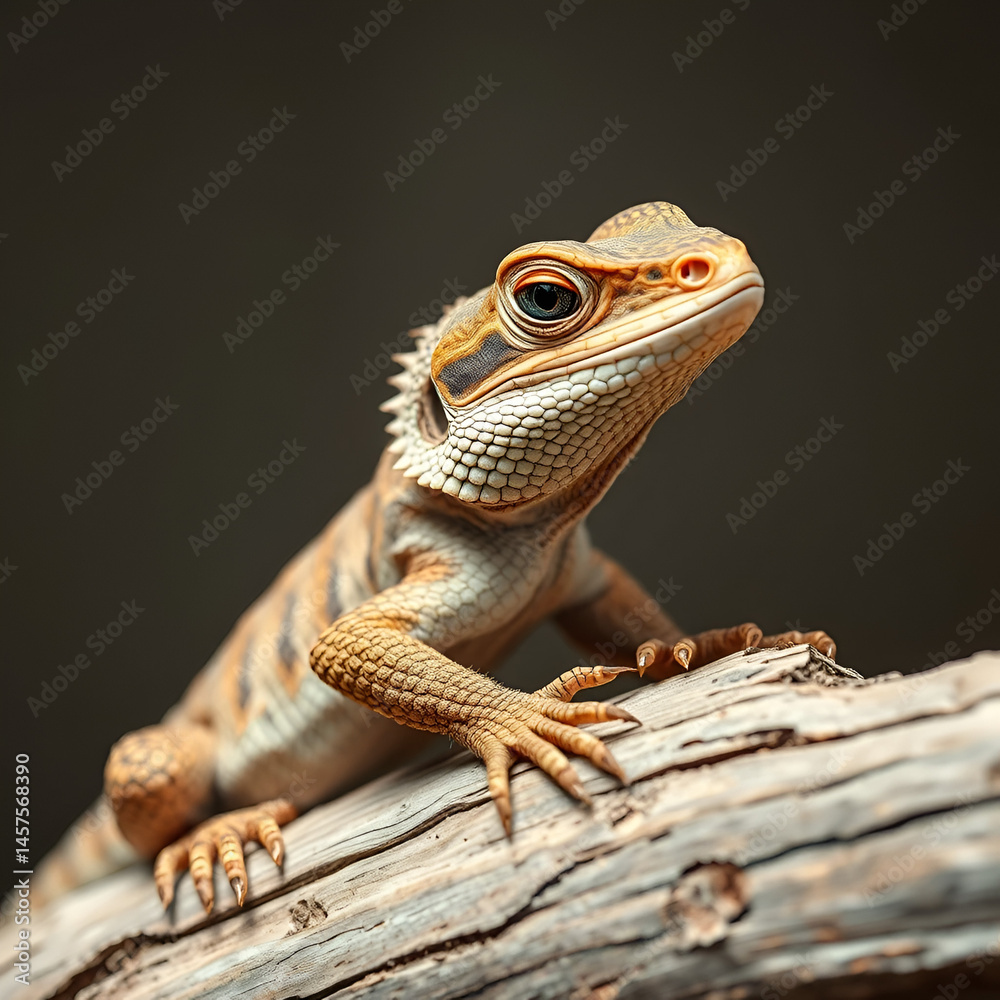 Obraz premium Portrait of a Desert Lizard in Stunning Detail on a Weathered Branch