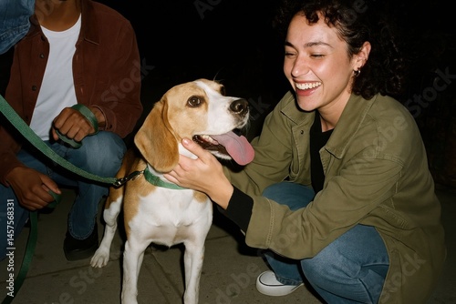 Joyful night walk with dog
