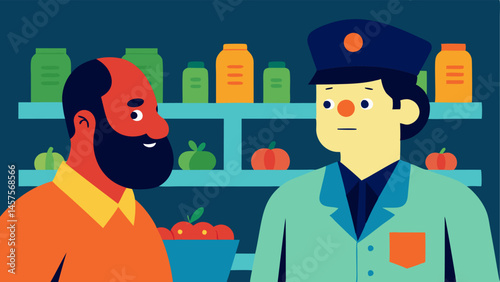 Grocery Store Meeting The officer disguised as a shopper casually chats with a suspected informant while browsing the produce aisle subtly exchanging information.