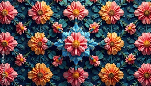 Intricate floral motif within a repeating hexagonal pattern, white, background