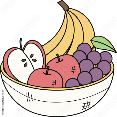A Colorful Fruit Bowl: An inviting illustration of a bowl filled with a fresh collection of delicious fruits, perfect for a healthy lifestyle.