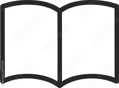 Open Book Black Line Minimalist Vector Icon for Reading Apps, Digital Libraries, and Educational Platforms on Transparent Background