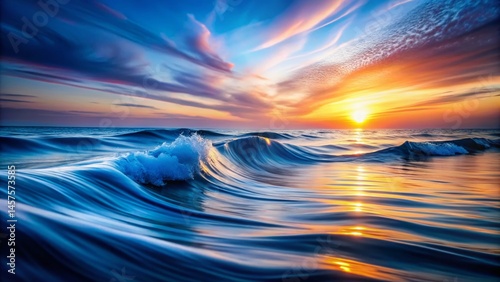 Abstract Blue and White Flowing Wave Silhouette Background - Stock Photo