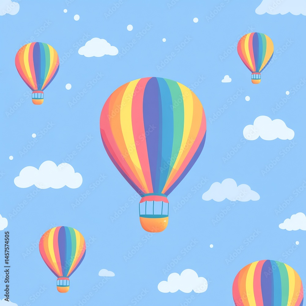 Obraz premium 3D rainbow hot air balloon floating on pastel sky