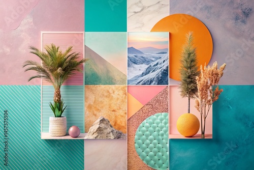 Abstract Collage Art: Blended Color Scheme on Textured Background - Minimalist Photography