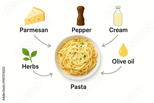 Obraz na płótnie Parmesan cheese, pepper, cream, olive oil, and fresh herbs melding together with pasta, creating a rich and flavorful dish that embodies italian culinary tradition w salonie