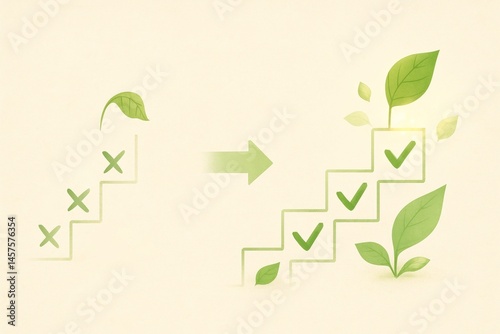 Obraz na płótnie Green leaves thriving on checked boxes along ascending stairs, representing sustainable business growth and the journey toward achieving important goals and milestones w salonie