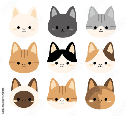 Kawaii Cat Faces Icon Assortment/可愛い猫の顔アイコン詰め合わせ