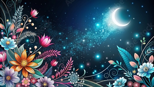 Abstract Night Line Art Mother's Day Background - Elegant Dark Floral Pattern