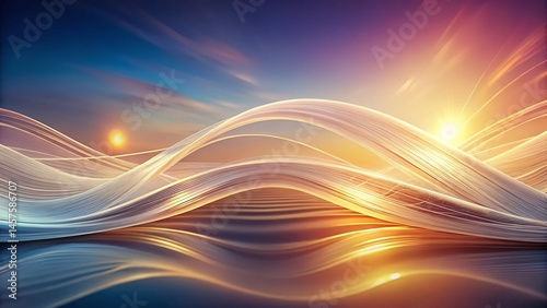Abstract Panoramic Wave Pattern: Soft White Lines & Gentle Lighting - Stock Photo