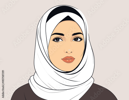 Minimalist Portrait of a Hijabi Girl in Flat Style