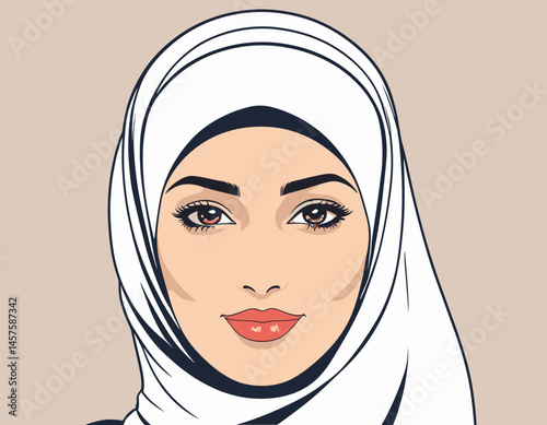 Minimalist Portrait of a Hijabi Girl in Flat Style