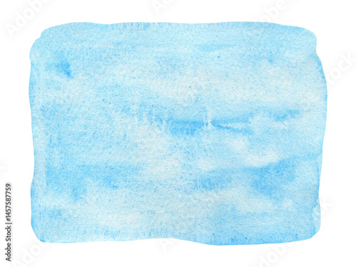 Light blue watercolor granulated textured blob isolated on white background. Bright creative watercolour turquoise stain for decoration, abstract water splash or cloud concept, nature sky texture