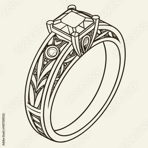 Elegant Gold Ring with Intricate Design – Vector Illustration
