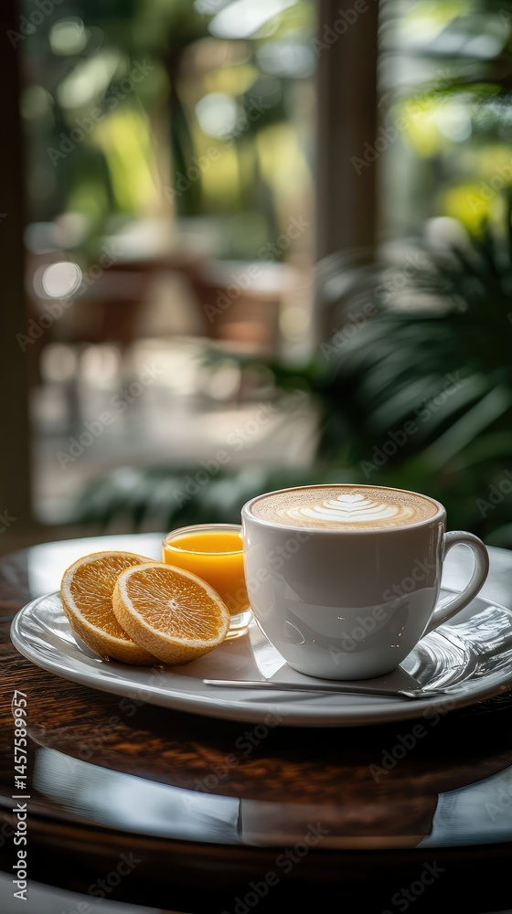 Fototapeta premium Relaxing cafe latte with citrus