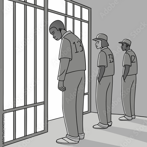 Prisoners in Jail Uniforms – Vector Illustration