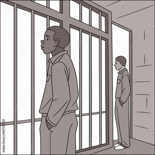 Prisoners in Jail Uniforms – Vector Illustration