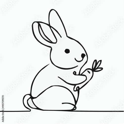 Line Art Bunny Holding a Carrot Icon  