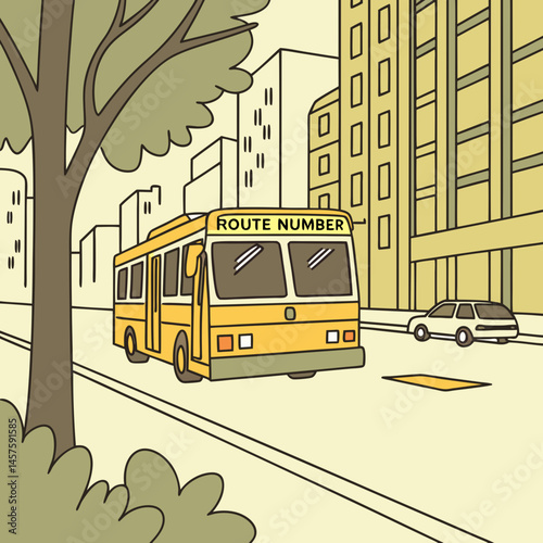 City Bus on Urban Street – Vector Illustration