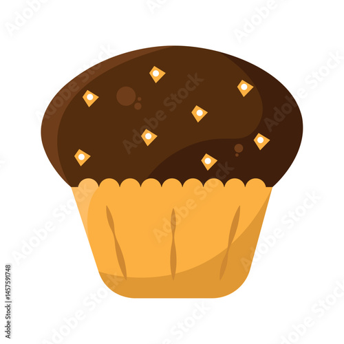 Chocolate muffin with toppings. Vector