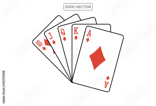 Royal Flush Playing Cards Vector, Casino Poker Hand Illustration. logo