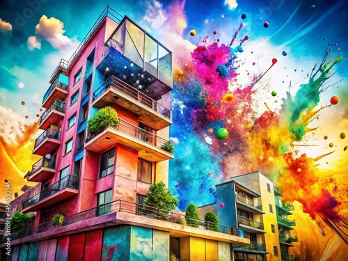 Abstract Watercolor Architecture: Chaotic Energy & Dynamic Forms