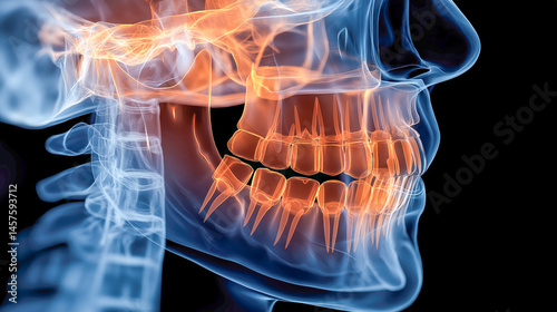 Realistic dental x-ray image showing clear healthy teeth and jawbone structure, perfect for dental clinics, oral health promotions, and medical education visuals