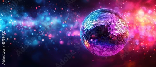 Disco Ball in Neon Lights A Vibrant Party Background