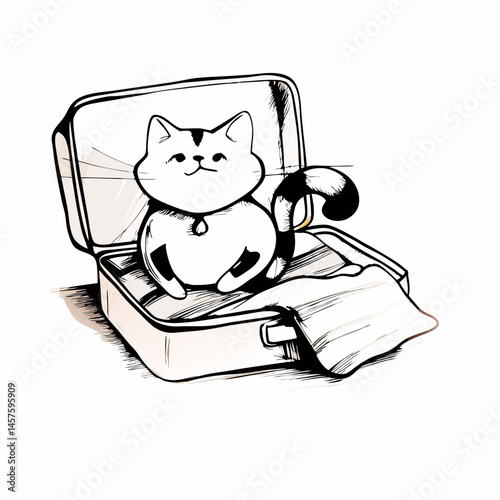 Cute cat sitting in open suitcase with a playful expression  